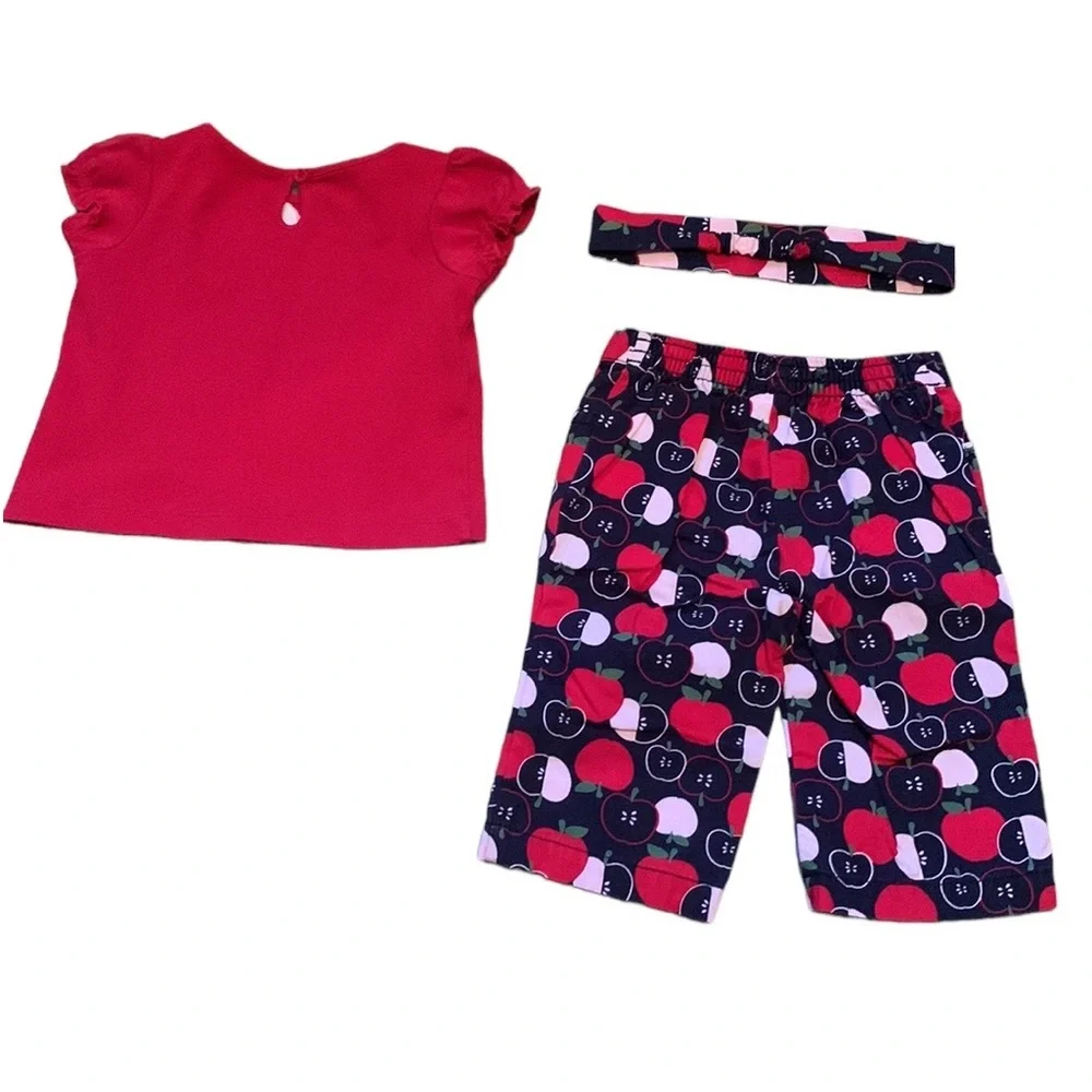 Gymboree Apple Of Her Eye T-Shirt, Shorts and Headband Lot 12-18 Months Cotton